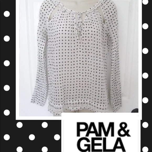 Pam & Gela White Dot Gauzy Tunic Top Sz S - Picture 1 of 4
